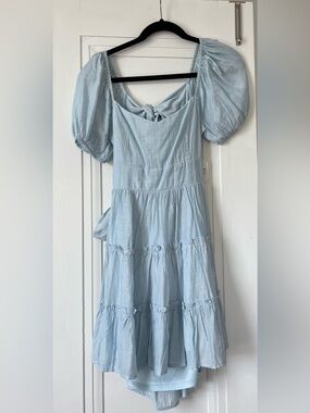 Altar'd State Light Blue Puff Sleeve Tiered Mini Dress